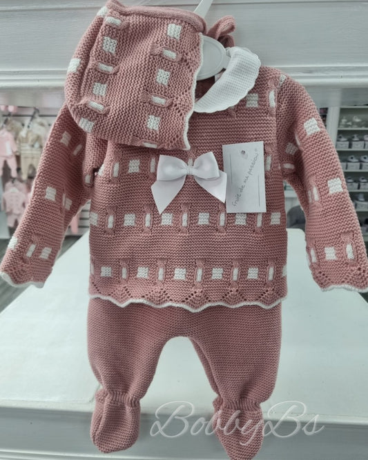 24/2217 - Dusty Pink First Size 3PC Knitted set