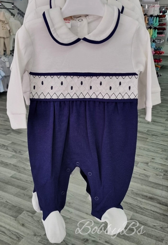 10086 -White & Navy Traditional babygrow