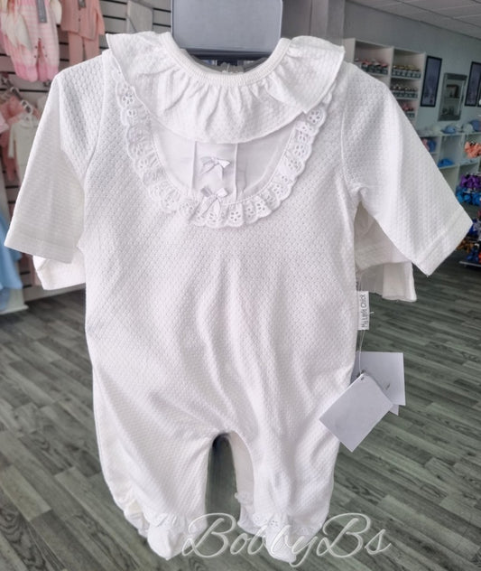 6212 - White Cotton lace babygrow
