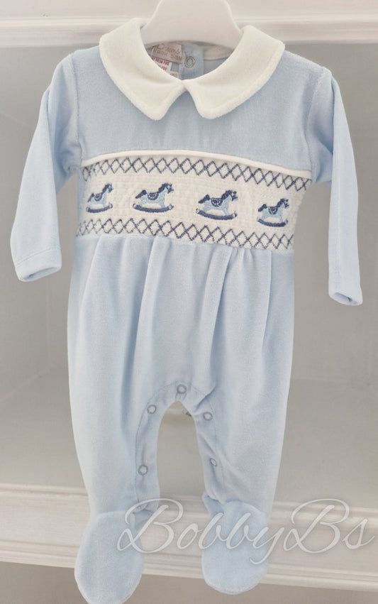 10107 -  Blue Velour Rocking Horse babygrow