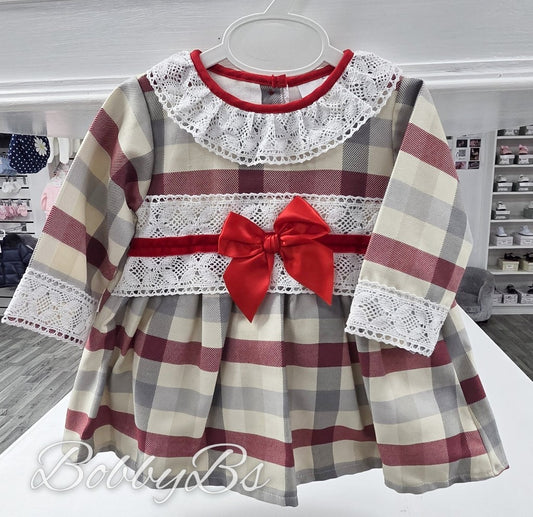 CARLIE - Red & Grey checked dress