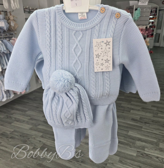 C3020 - Blue Cable 3PC Knitted set