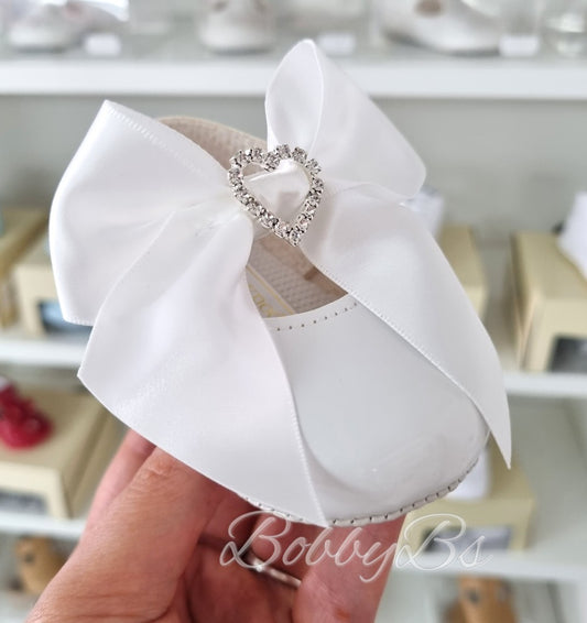 028 -  White Softsole diamante bow shoe