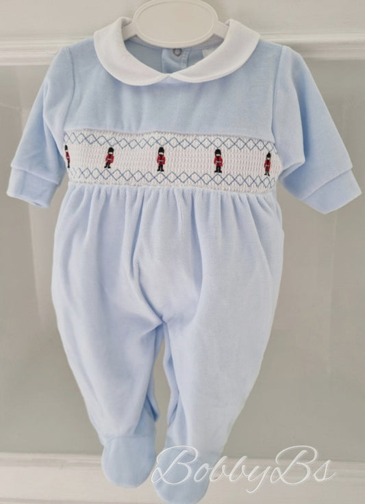 PJW2502 - Blue smocked velour babygrow
