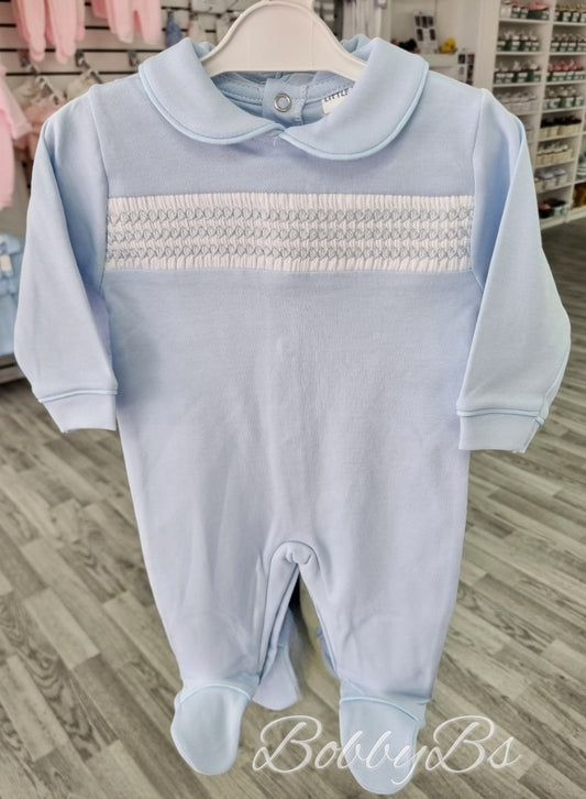 LN025/2 - Blue cotton smocked babygrow
