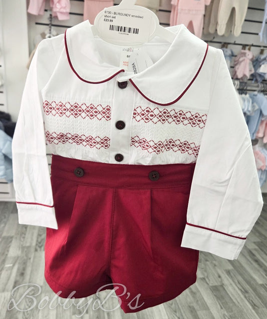 3992 - Boys Burgundy Smocked short set