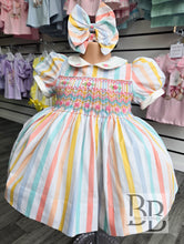 Load image into Gallery viewer, CSSD4 - Candy Striped Smocked dress