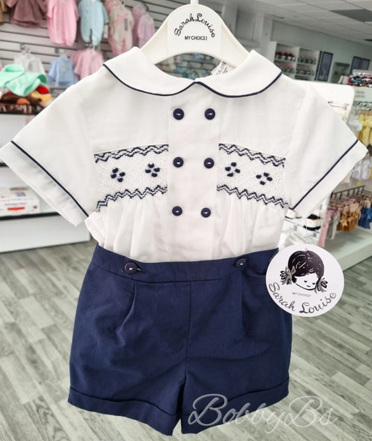 013554 - Sarah Louise Navy smock short set