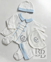 Load image into Gallery viewer, 2094 - Ivory &amp; Blue Layette set