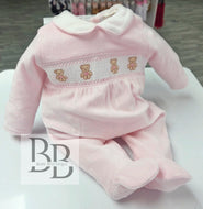 LD001 - Pink Velour teddy babygrow
