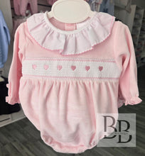 Load image into Gallery viewer, PJW2505 - Pink Heart Smocked velour romper