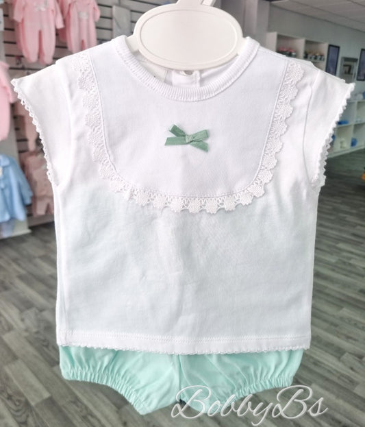110- Mint Lace Trim cotton short set