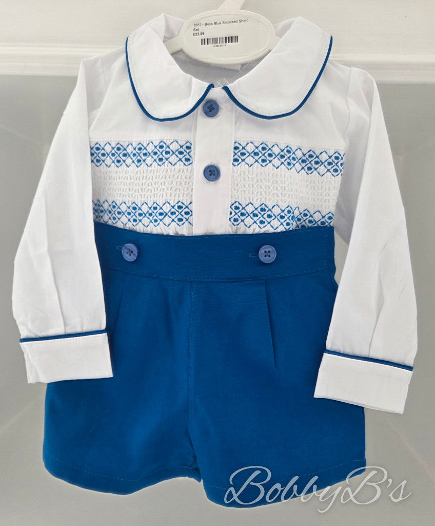 1883 - Boys Royal Blue Smocked short set