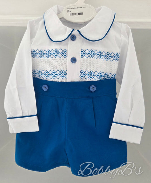 1883 - Boys Royal Blue Smocked short set