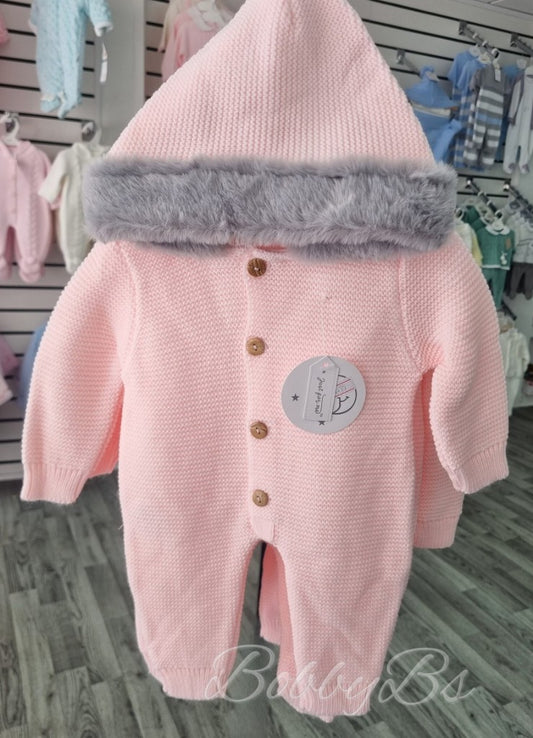 1236 - Pink Fur Hooded pramsuit
