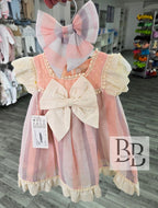 99/1525 - Peach & Cream dress & hair clip set