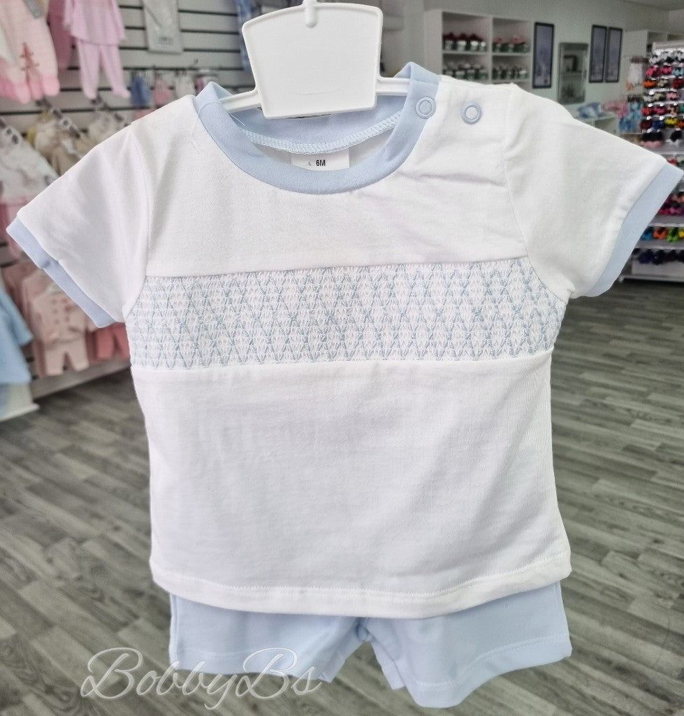 LSV11 - Blue Smocked cotton short set