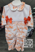 Load image into Gallery viewer, OSB- Orange Double Bow Safari babygrow