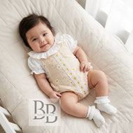 6441 - Beige Gingham Daisy romper