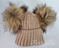 0503 - Beige Double pompom hat