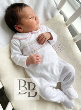 Load image into Gallery viewer, SG68C- White &amp;Pink Smocked cotton babygrow