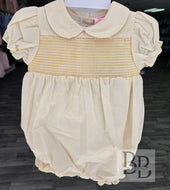 2796  - Baby Girls Lemon Cotton Stripe Smocked Romper | 0-9 Months