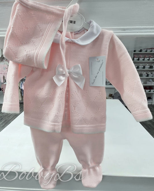 25/1059 -  Pink First Size 3PC Knitted set