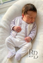 Load image into Gallery viewer, 2450 - White &amp; Grey Sheep Babygrow set
