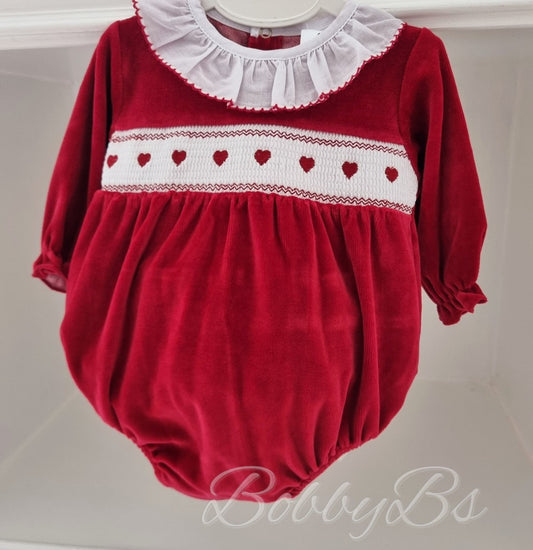 PJW2508- Red Velour Heart Romper
