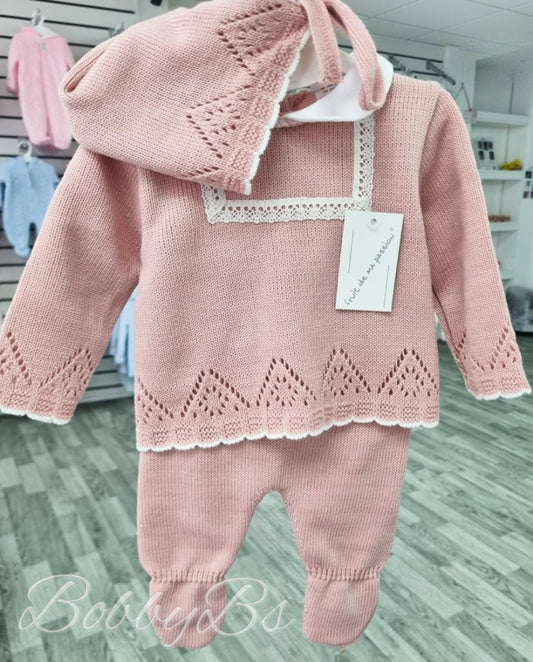 24/1097 - DustyPink First Size 3PC Knitted set
