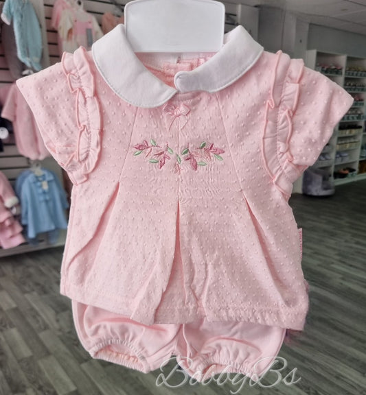 6298 - Pink embroidered short set
