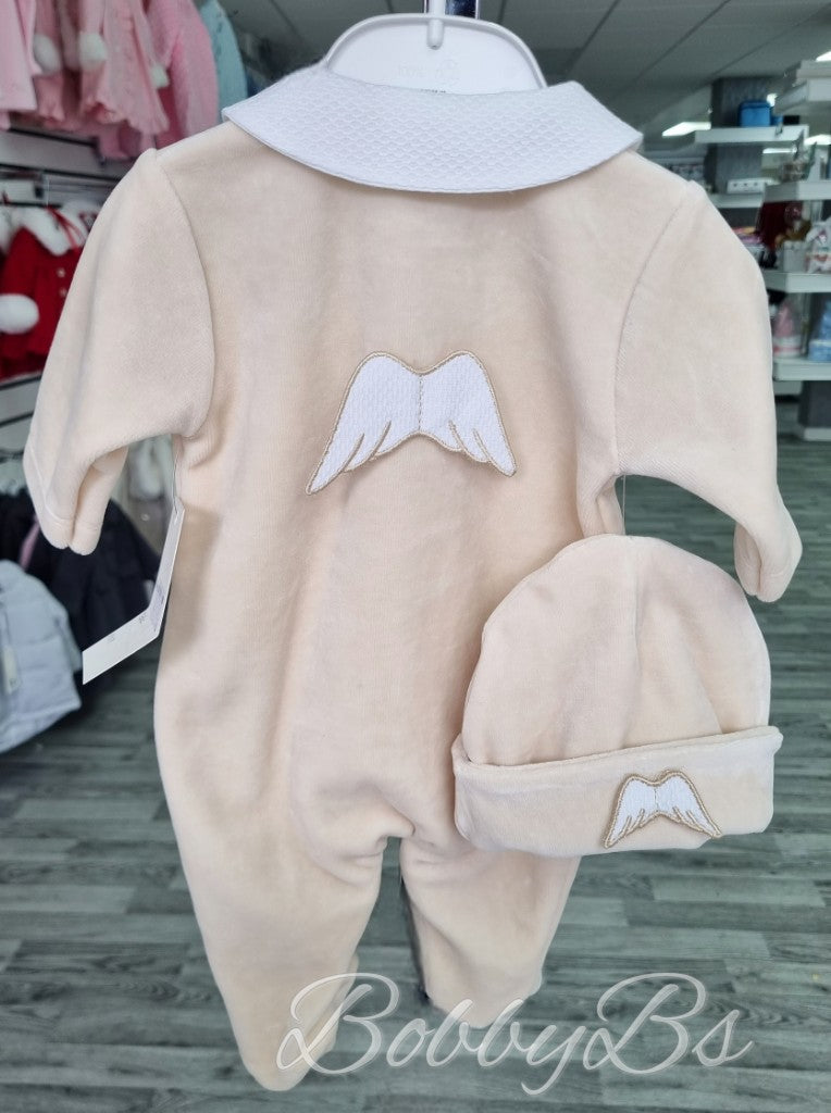 SG137 - Beige Velour angel babygrow set
