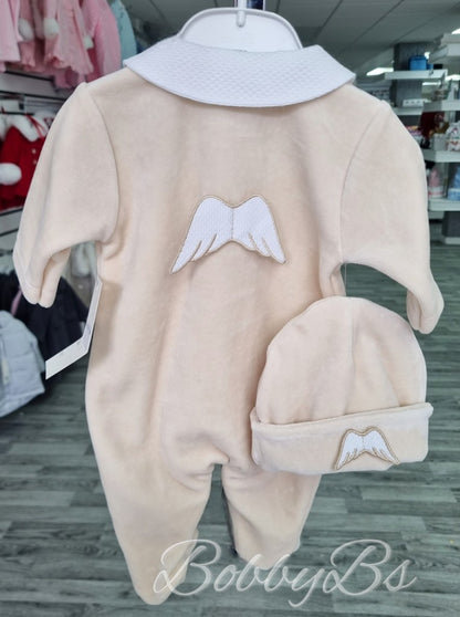 SG137 - Beige Velour angel babygrow set