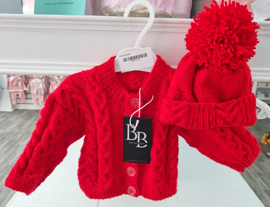 KHRA7 - Red Aran Patterned Cardigan set