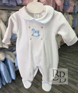 GEORGE- White & Blue Velour Babygrow