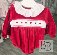 Load image into Gallery viewer, PJW2505 - Red Heart Smocked velour romper