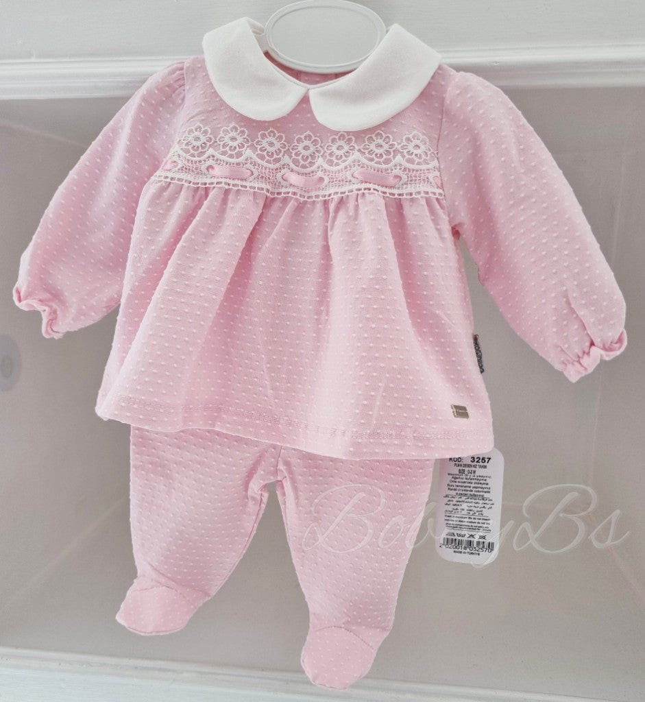 BJ3257P - Pink Lace Trouser set