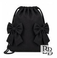 BLACK Double Bow Drawstring Schoolbag