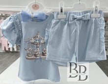 Load image into Gallery viewer, YG47 -  Blue Carousel frilled short set