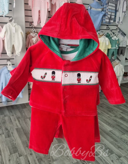 421 - Christmas Velour Smocked 3PC