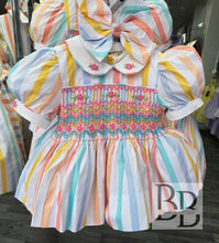 Load image into Gallery viewer, CSSD4 - Candy Striped Smocked dress
