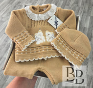 5660 - Teddy Beige First Size 3PC Knitted set