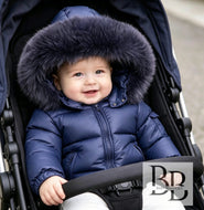 MYD409 - Navy Fur Trimmed winter coat