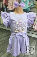 YG47 -  Lilac Carousel frilled short set
