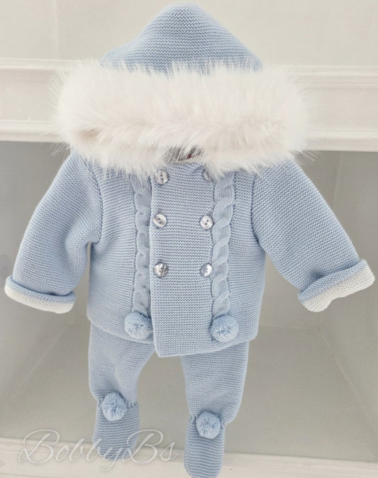 KLW15 - Blue Fur trimmed Jacket & Trouser set