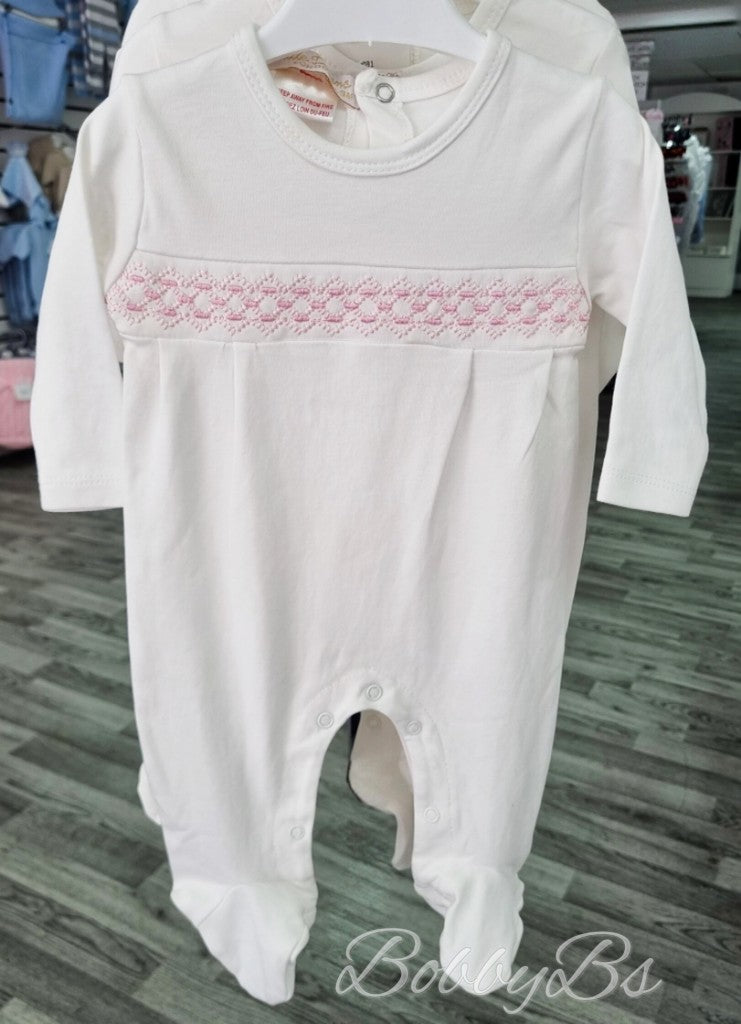 10071- White & Pink Smocked babygrow