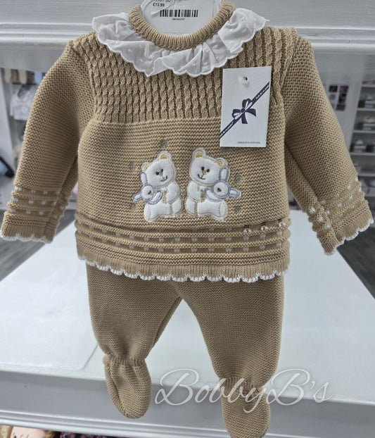 24/3322-  Beige Teddy First Size 3PC Knitted set