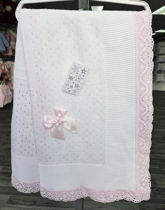 MT9056 - White&Pink Traditional lace shawl