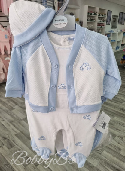 2448 - 3PC Blue embroidered babygrow set