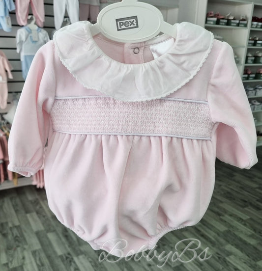 EVIE - Pink Smocked Velour romper